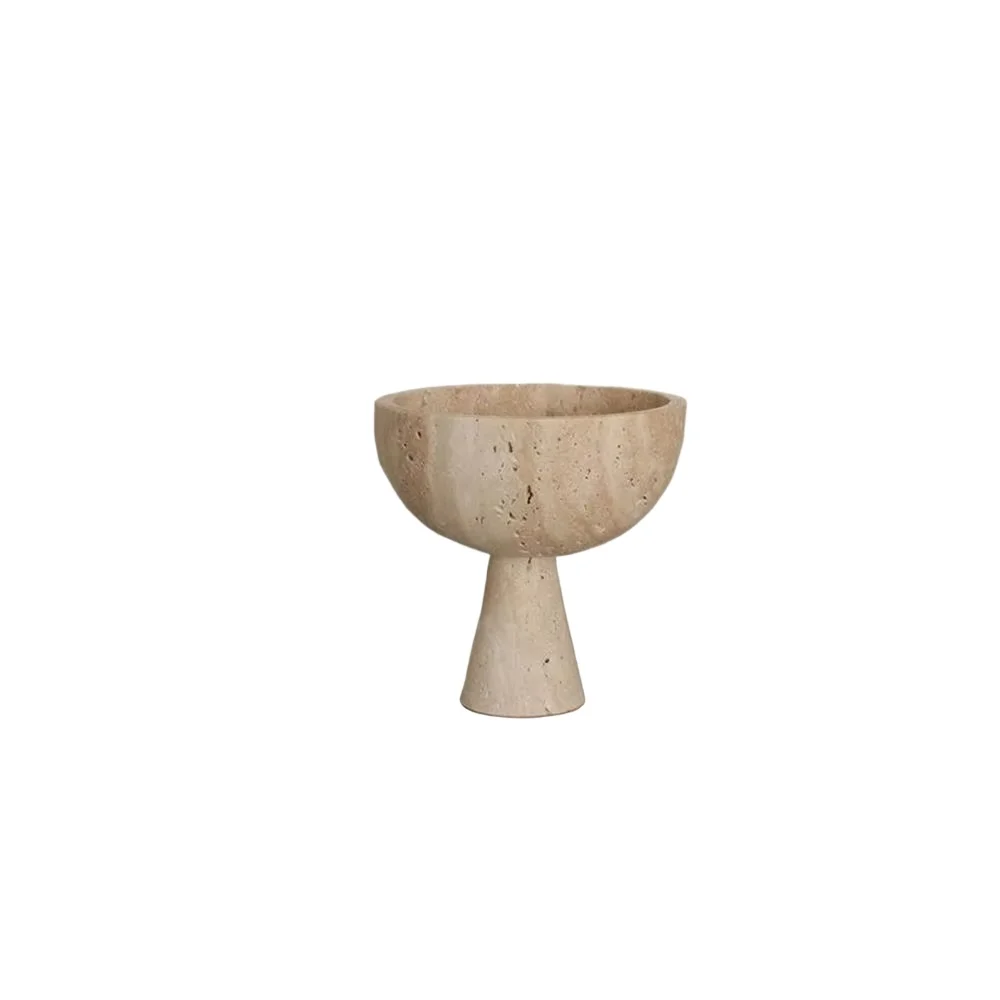 Natural stone marble decoration home gift beige cave stone base curved bowl fruit plate vase