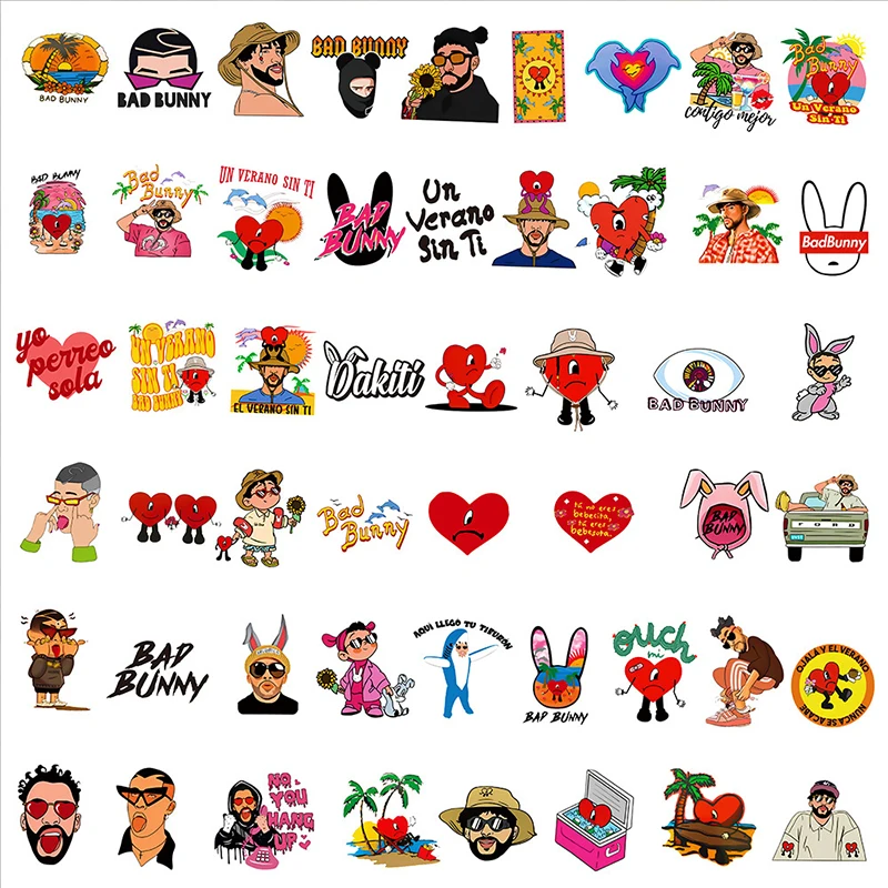 10/30/50PCS Singer Bad Bunny Stickers Cartoon Graffiti Decals DIY Laptop Suitcase Fridge Notebook Sticker For Teenager Toys Gift