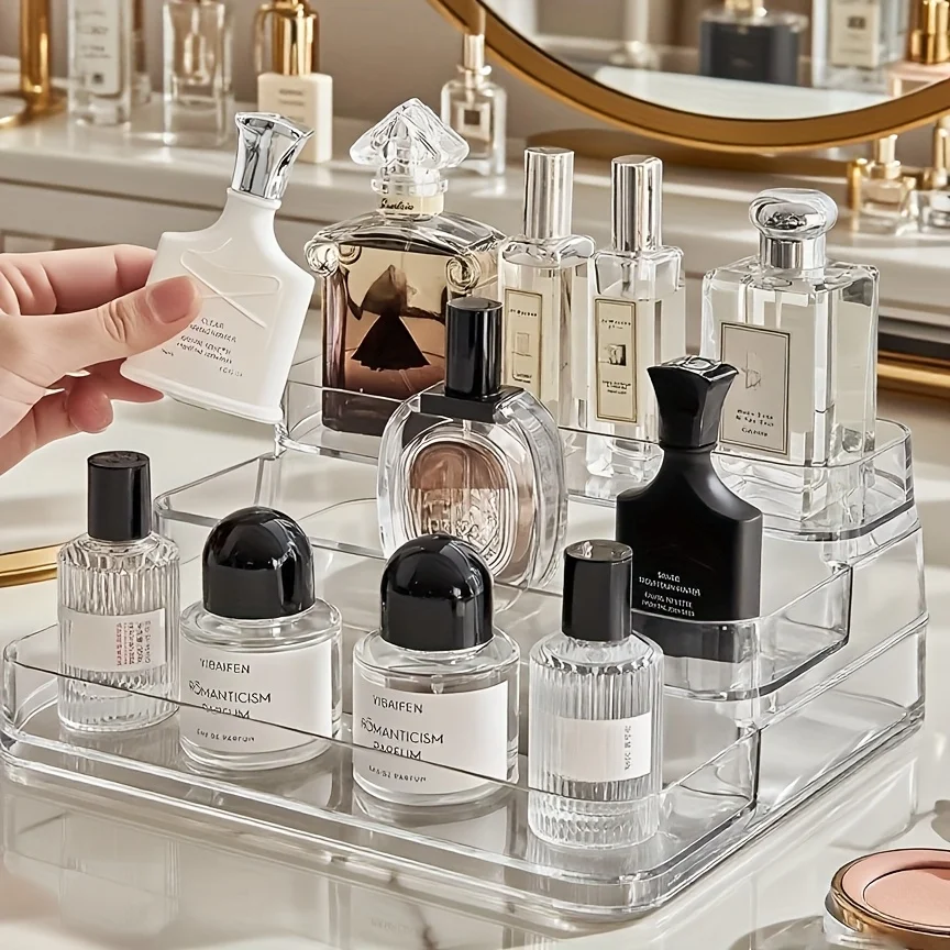 2pcs Multi compartment cosmetic table - perfume, skin care products and cosmetics storage  bathroom transparent design