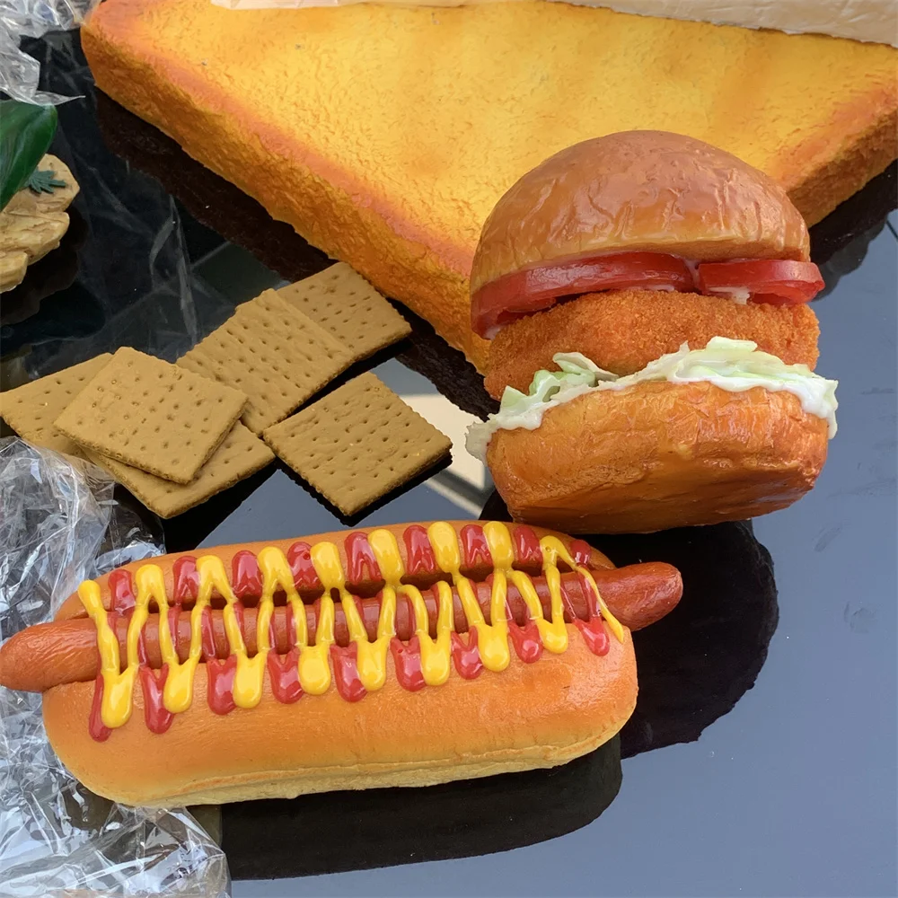 Imitation Burger Bread Model Baking Mold Shooting Props Teaching Aids 5-inch Chicken Chops Lettuce Ornaments Cheese Hot Dog Fake