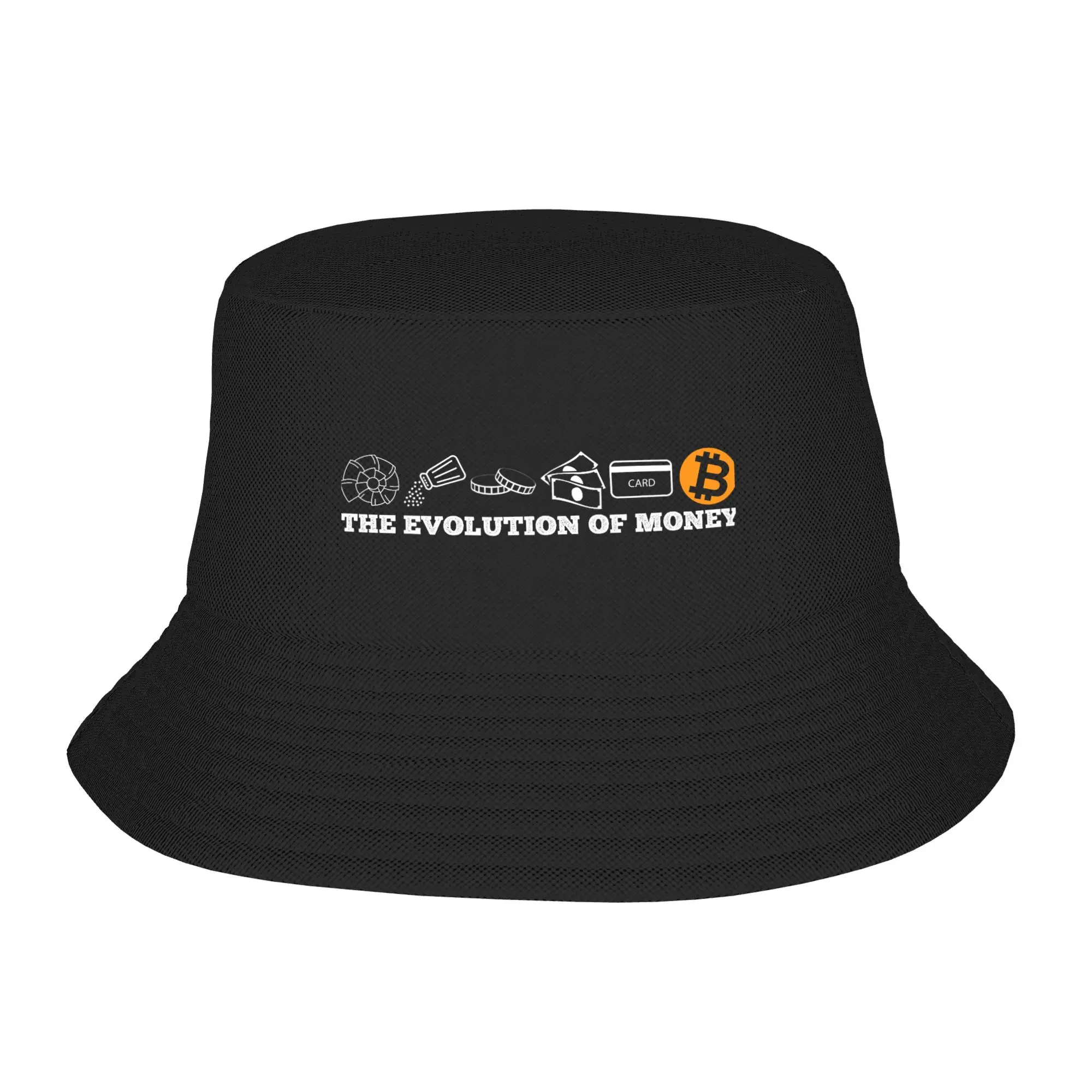 The Evolution of Money Bitcoin Bucket Hat For Unisex  Fisherman Hats Casual Hunting Caps Soft Fold Outdoor Pattern Visor Hats