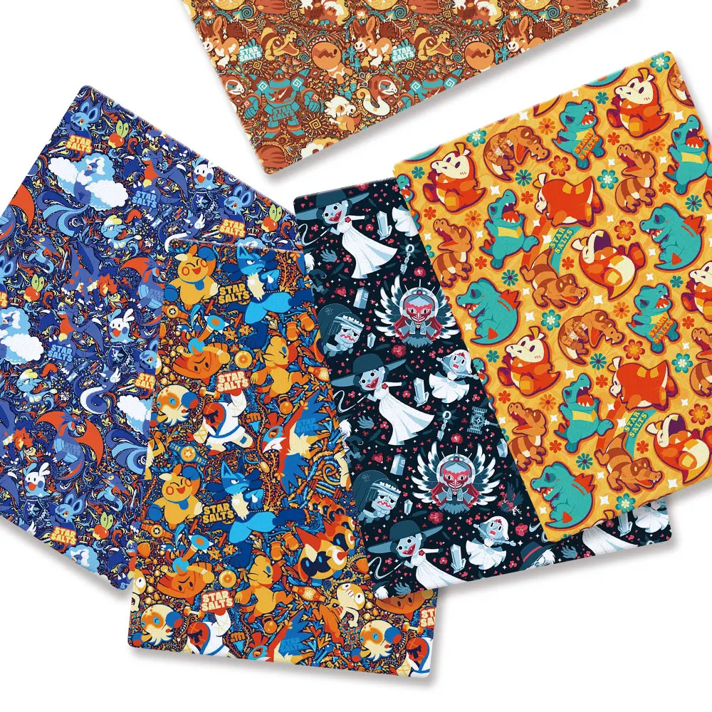 Pokemon Cartoon Fabric140*50cm Handmade Sewing Patchwork Quilting Baby Dress Home Sheet Printed Fabric Fabric Sewing Kids