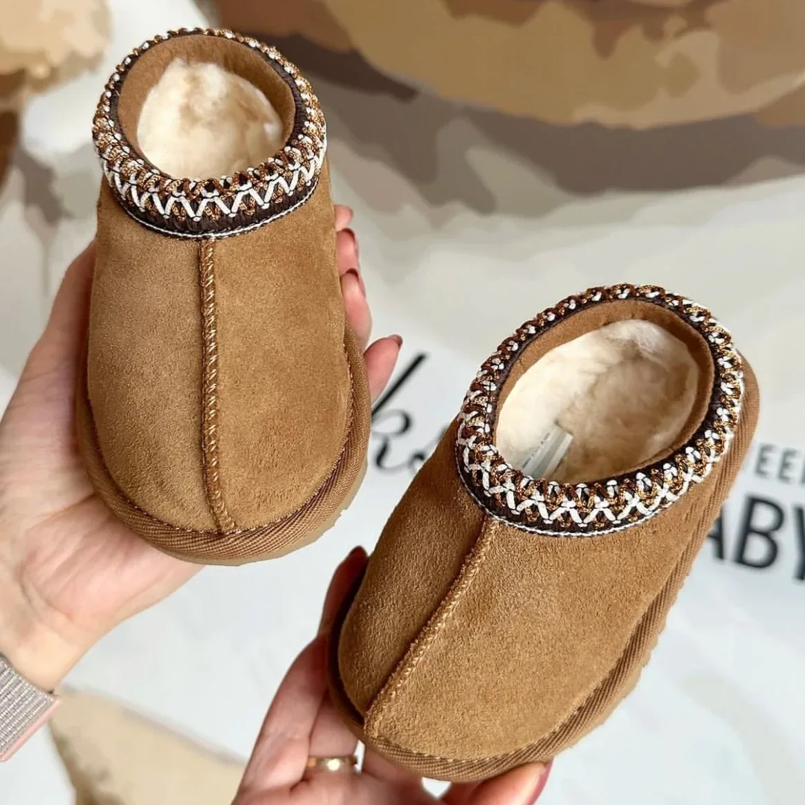 Winter Children Snow Boots 2025 New Girl Boy Toddler Slippers Baby Boot Ultra Mini Kids Warm Mustard Seed Mules Shoe