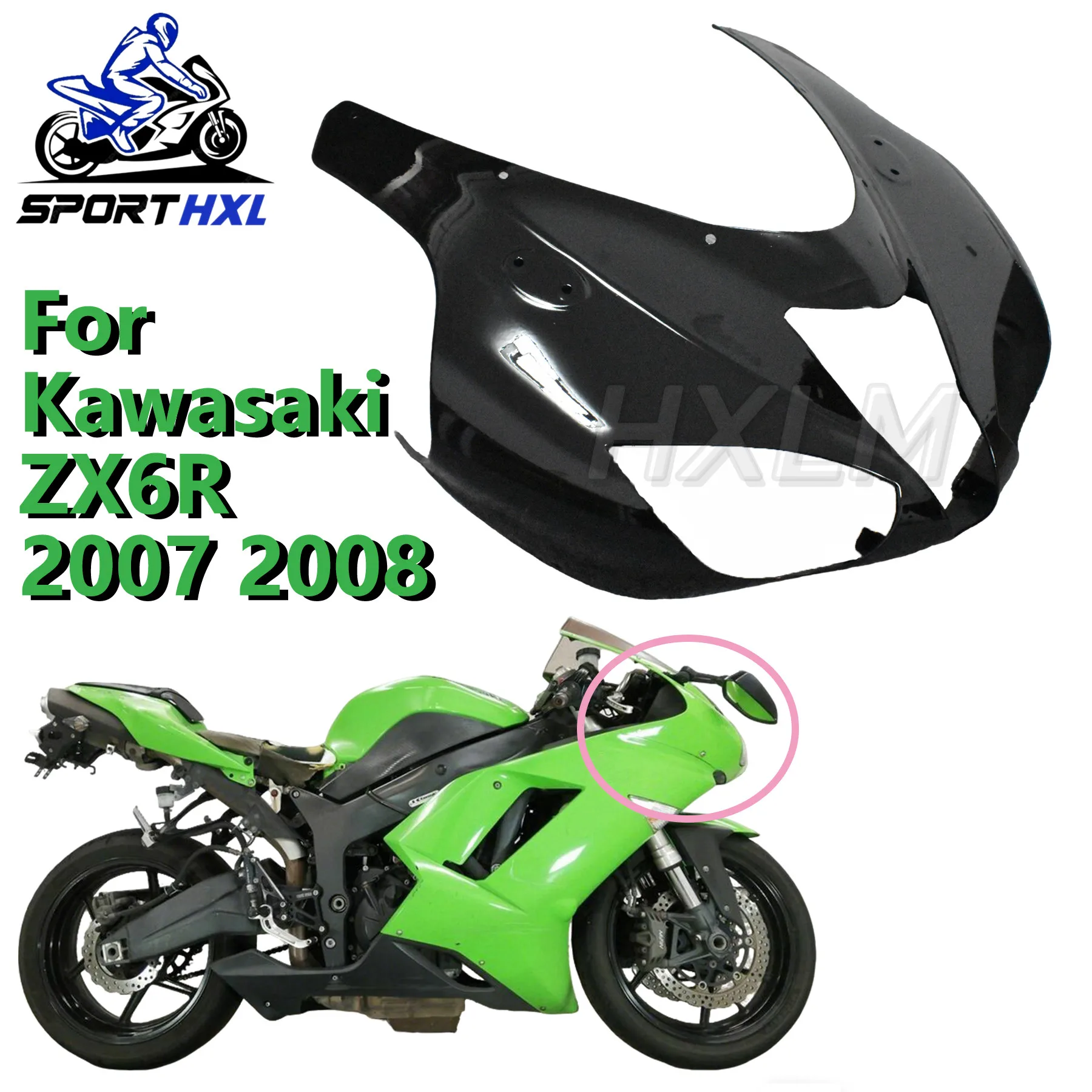 

Fit For Kawasaki ZX-6R ZX6R ZX 6R 2007 2008 Motorcycle Front Fairing Upper Nose Cover Headlight Head Cover