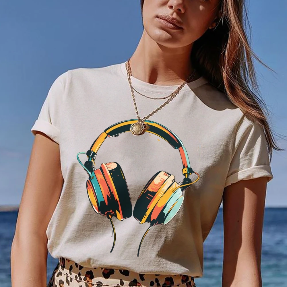 Headphones Music DJ Artwork Music Lover Beatmaker Techno T-Shirt Casual Breathable Commuting Outfit Short Sleeves Summer Hot