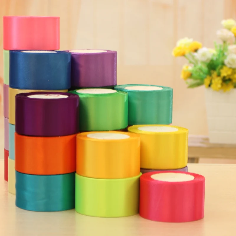 New Cotton 50mm 25 Yard Pretty Silk Satin Organza Polyester Ribbon For DIY Wedding Party Decoration Webbing Gift Packing Belt