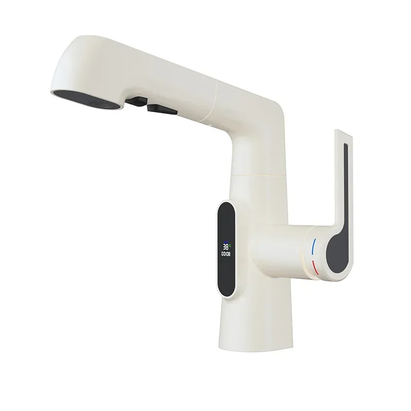 

Multifunctional all-copper digital display pull-out basin faucet can be lifted and rotated hot and cold washing faucet MT2534