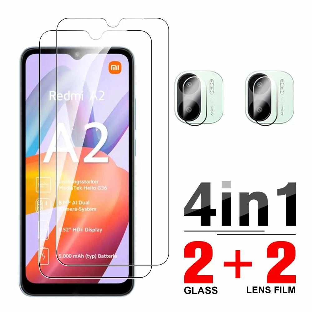 Funda de vidrio templado 4 en 1 para Xiaomi Redmi A2, Protector de cámara Xioami Redmy A2 + A 2 2A, película protectora de pantalla de 6,52 pulgadas