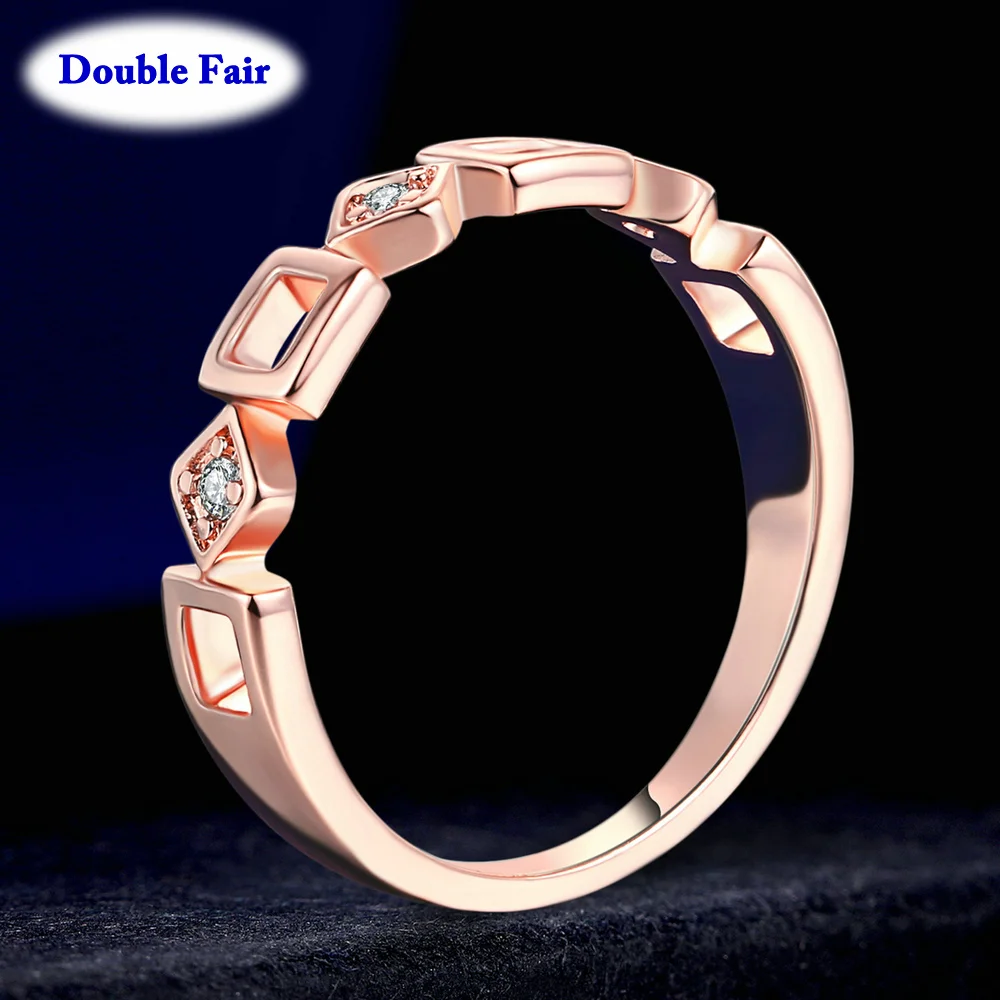 Casual Style Rose Gold Color Cubic Zirconia Geometric Finger Rings Fashion Wedding Jewelry For Women Girls Party DWR197