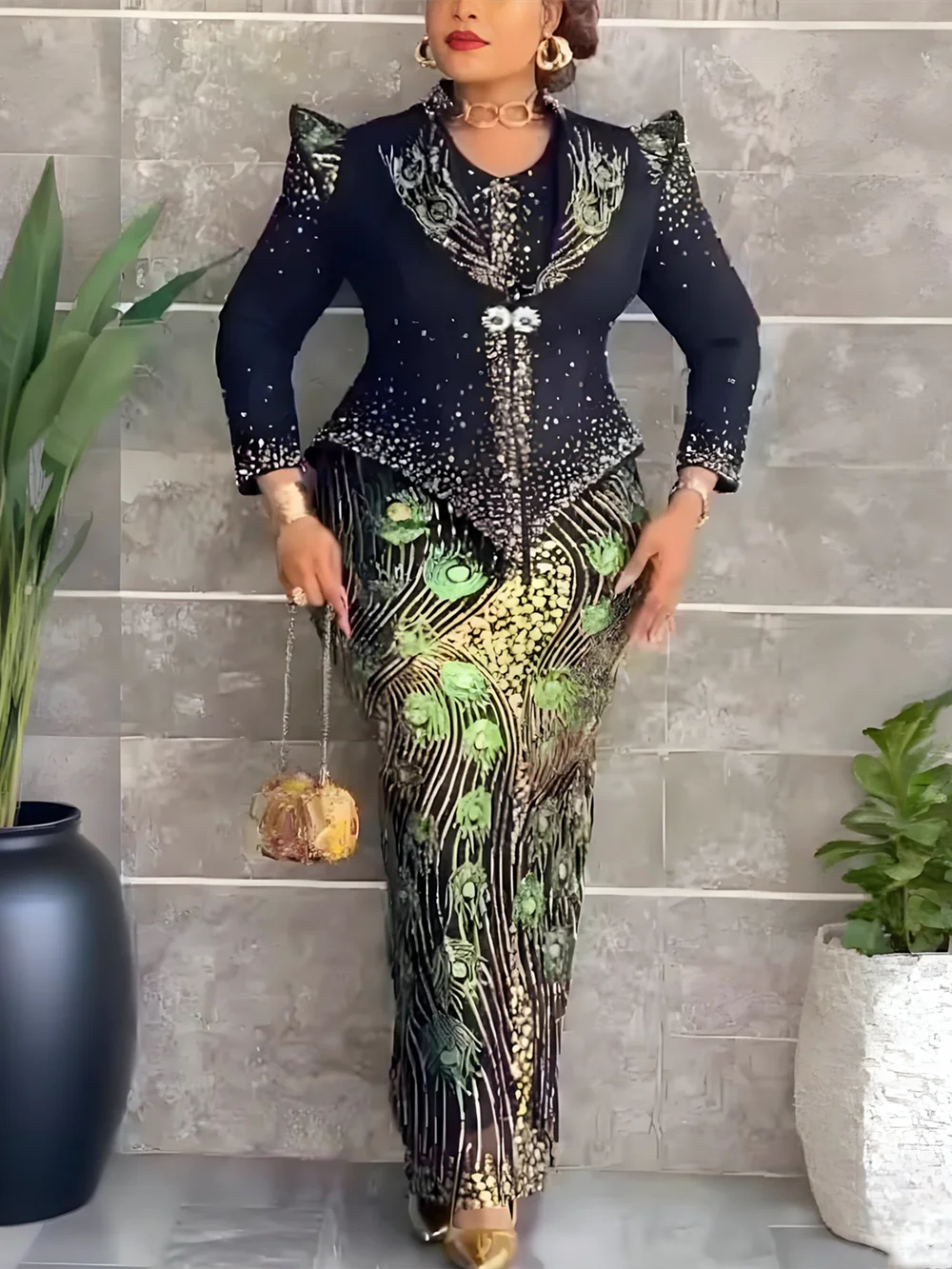 

2 PCS Sets African Clothes for Women Dashiki Sequin Evening Gown Plus Size Turkey Wedding Party Long Dresses with Coat 2026 New