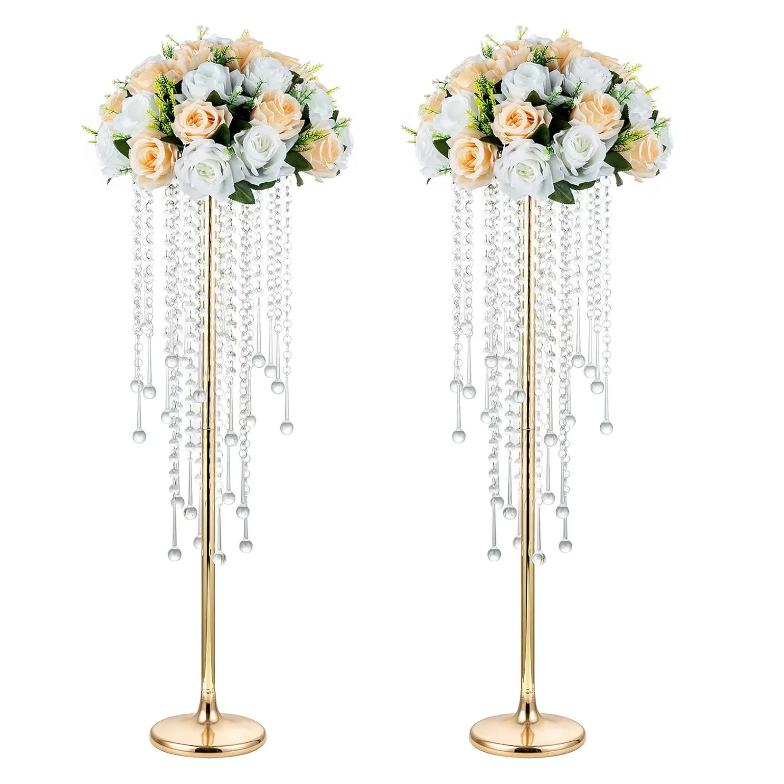 2/10 Pcs Crystal Flower Stand Vase for Wedding Centerpieces Tables, Elegant Metal Flowers Arrangement Vases for Home Party Decor