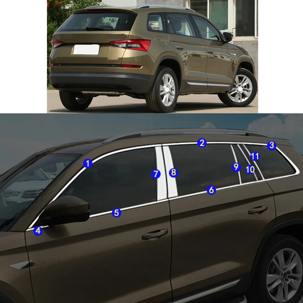 For Skoda Kodiaq 2017 2018 2019 2020 2021 Car Sticker Garnish Pillar Window Middle Strip Trim Frame Hoods