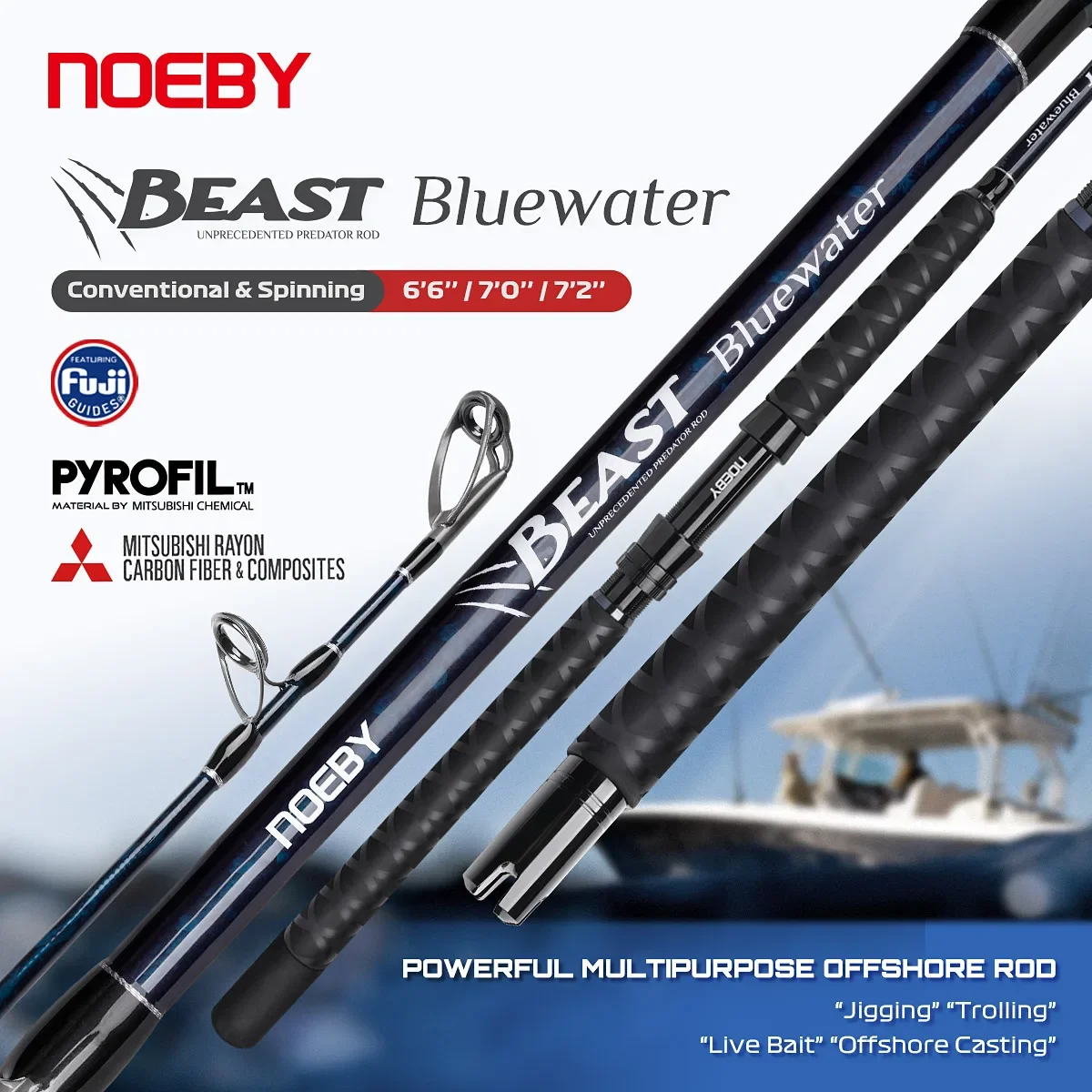 

Noeby Beast Big Game Conventional Spinning Fishing Rod 1.98m Offshore Tuna Fuji Pyrofil Boat Saltwater Fishing Rod