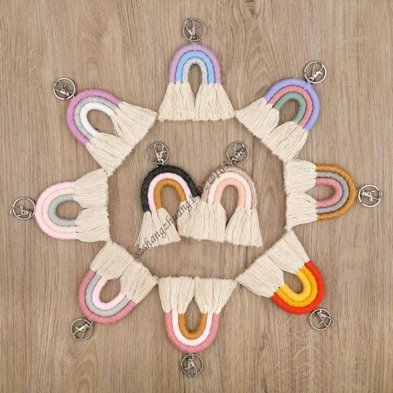 Q6RB مصنوع يدويًا قوس قزح لسلسلة مفاتيح MACRAME KEYRINGS لـ HOLDER JE #3