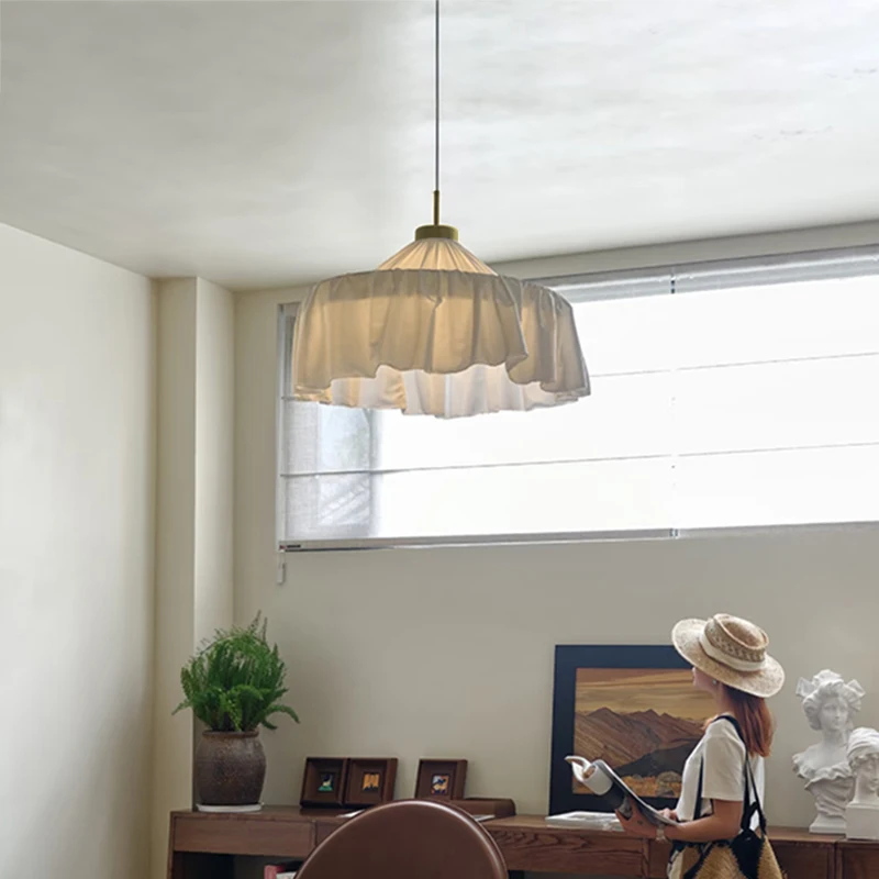 Lampada a sospensione bianca in tessuto Wabi Sabi retrò americano Soggiorno Sala da pranzo Camera da letto B&B Decorazioni per la casa Panno Droplight Apparecchi di illuminazione per interni
