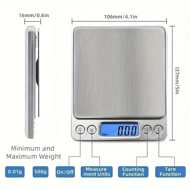 High precision jewelry scale Mini electronic pocket weighing portable household kitchen scale 0.1g food weighing precision image 6