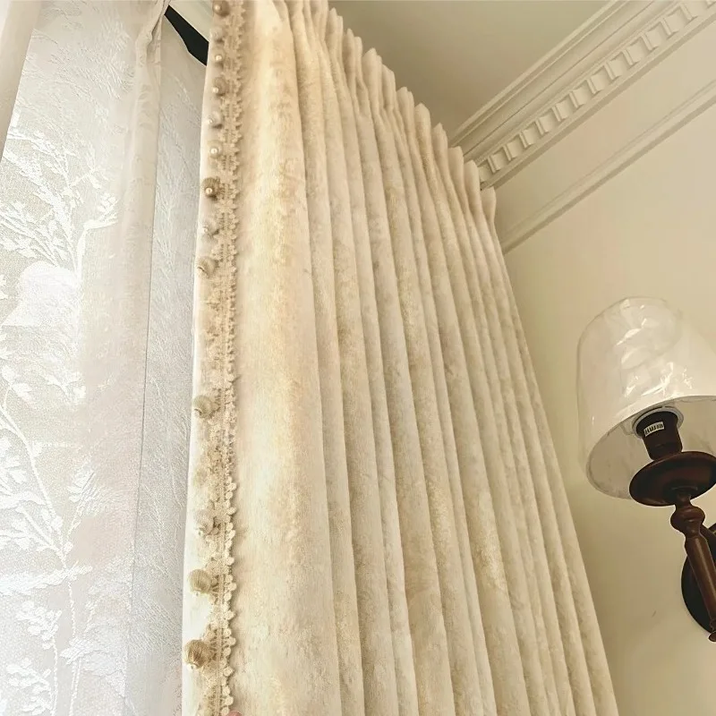 French Morris Floral Blackout Curtains - Thermal Insulated Chenille Drapes, Cream Aesthetic Window Treatments for Bedroom Decor