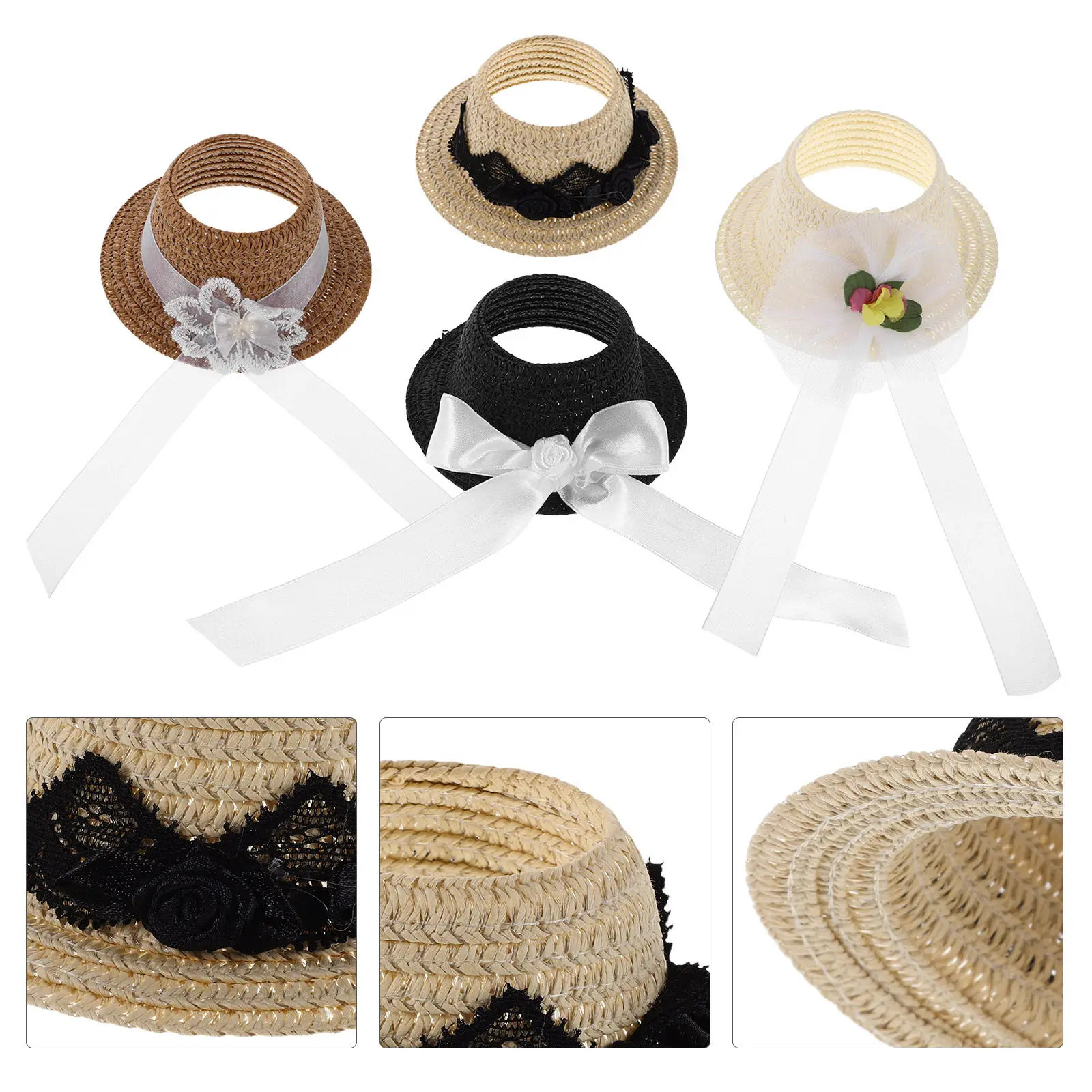 4Pcs Mini Formal Hats Elegant Bow Detail Soft Fabric Tiny Top Hats for DIY Miniature Crafts Holiday Decorations Photo Props
