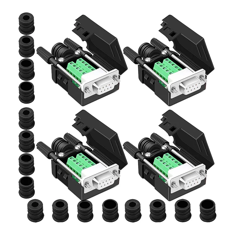 ETRT 4PCS DB9 Female Breakout Connector,DB9 Solderless RS232 D-SUB Serial To 9-Pin Port Terminal Adapter Connector