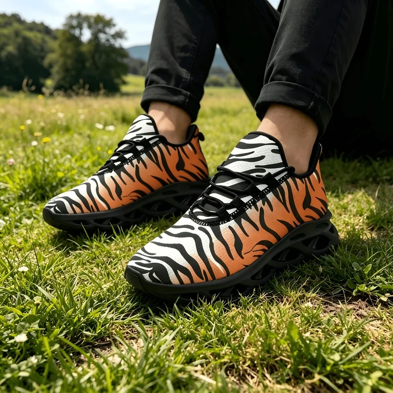 2026Men Ladies New stylish orange and white tiger print running shoes Lightweight, breathable, cushioned, comfortable, versatile