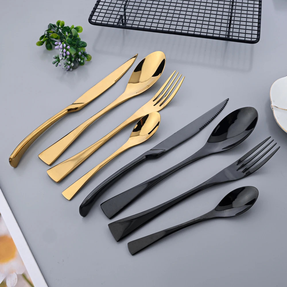AJOYOUS 24pcs Cutlery Mirror Set Stainless Steel Knife Fork Spoon Tableware Western Kitchen Dinnerware Western Flatware with Box