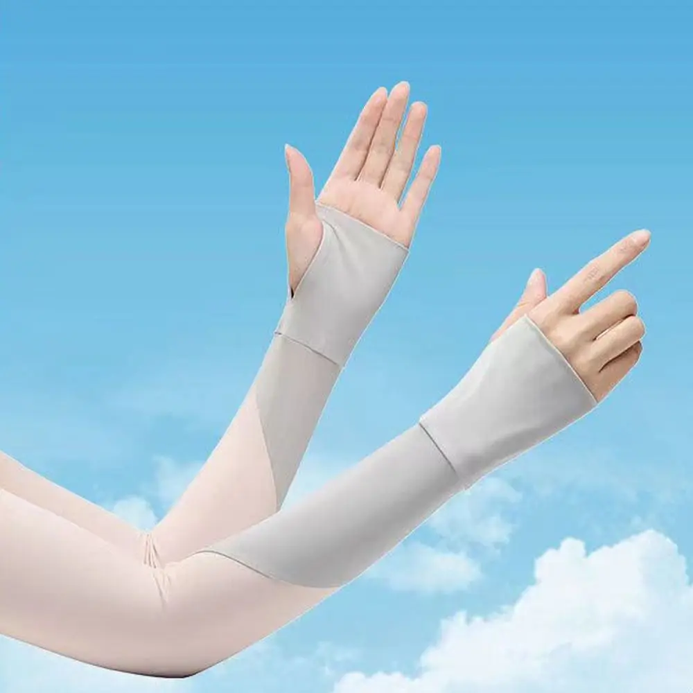 ใหม่ผ้าไหมน้ําแข็งแขนแขนBreathable Sun Protection Arm Guard Anti-UV Fingerlessถุงมือขี่จักรยานขับรถวิ่ง