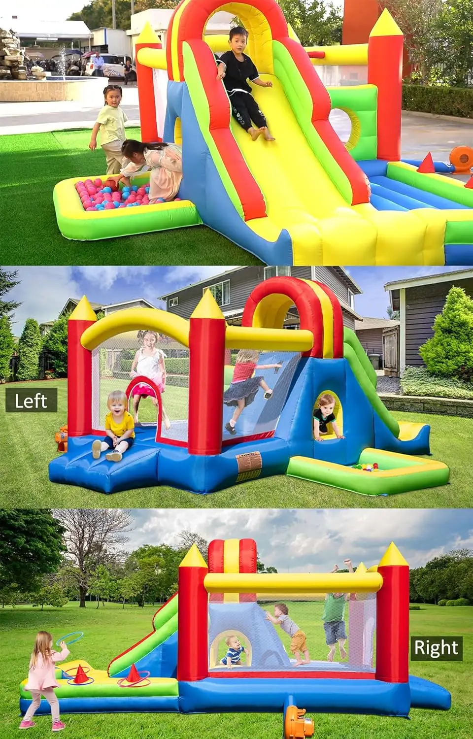 Großes Hüpfhaus für große Kinder – aufblasbarer Spielplatz mit hoher Rutsche, Kletterwand, Wasserbecken, Hüpfballgarten, Tunnel, Rin