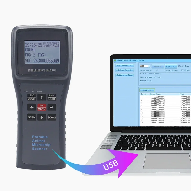 Animal Chip Scanner ISO11784 ISO11785 Animal Reader EMID FDX-B 134.2kHz 125kHz Reader Bluetooth USB Animal Chip Scanner
