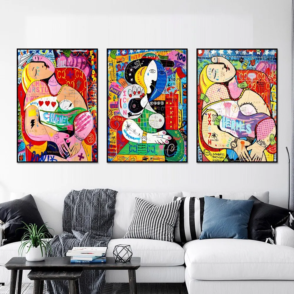 الكتابة على الجدران مجردة الجدار ملصق فني بيكاسو الشهيرة جدارية ديكور المنزل الحديث قماش اللوحة صور يطبع غرفة المعيشة الديكور