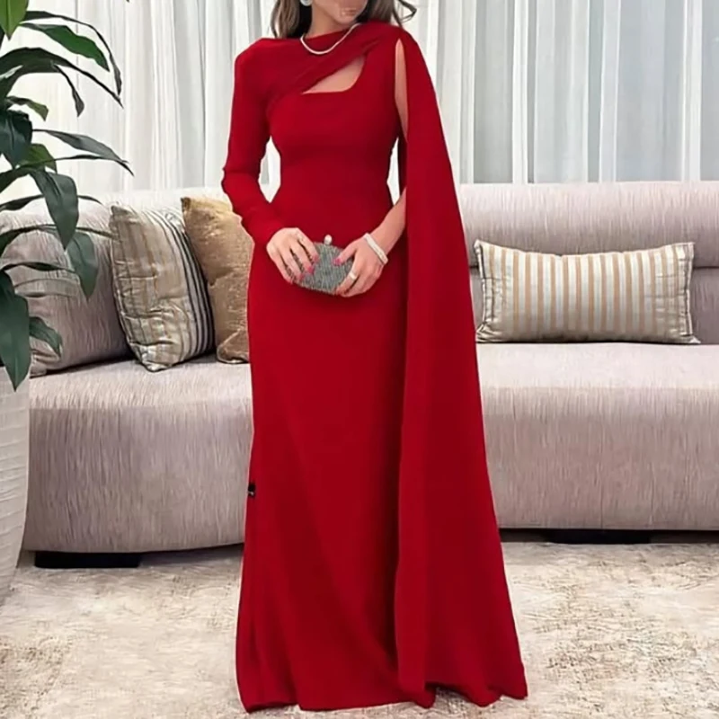 

Fashion O-neck High Waist Wrap Hip Dress Casual Split Long Sleeve Slim Evening Party Dress 2025 Women Elegant Solid Long Dresses