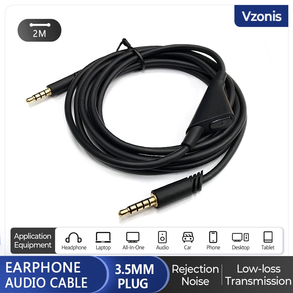 3.5MM Male to Male Headphone Upgrade Cable Gaming Headset Audio Line with Muting Control Suit for Logitech Astro A10 A30 A40