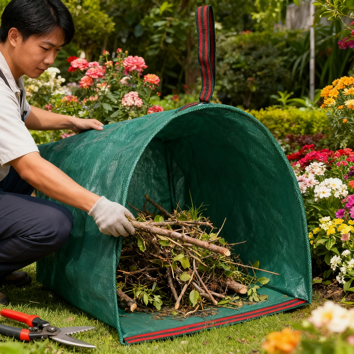 Bolsa de jardinería de residuos, herramientas recolectoras de hojas grandes, bolsas de basura reutilizables, recolector de hojas resistentes para jardín