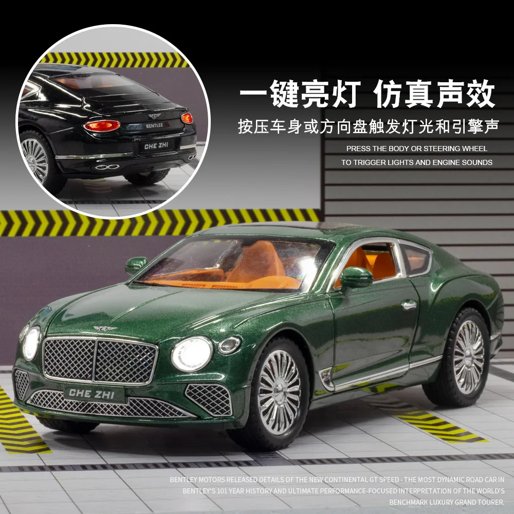 1:24 Bentley Continental GT Metal car Alloy Model Car Collection Simulation Diecast Toy Light Sound Toys For Children Kids A539