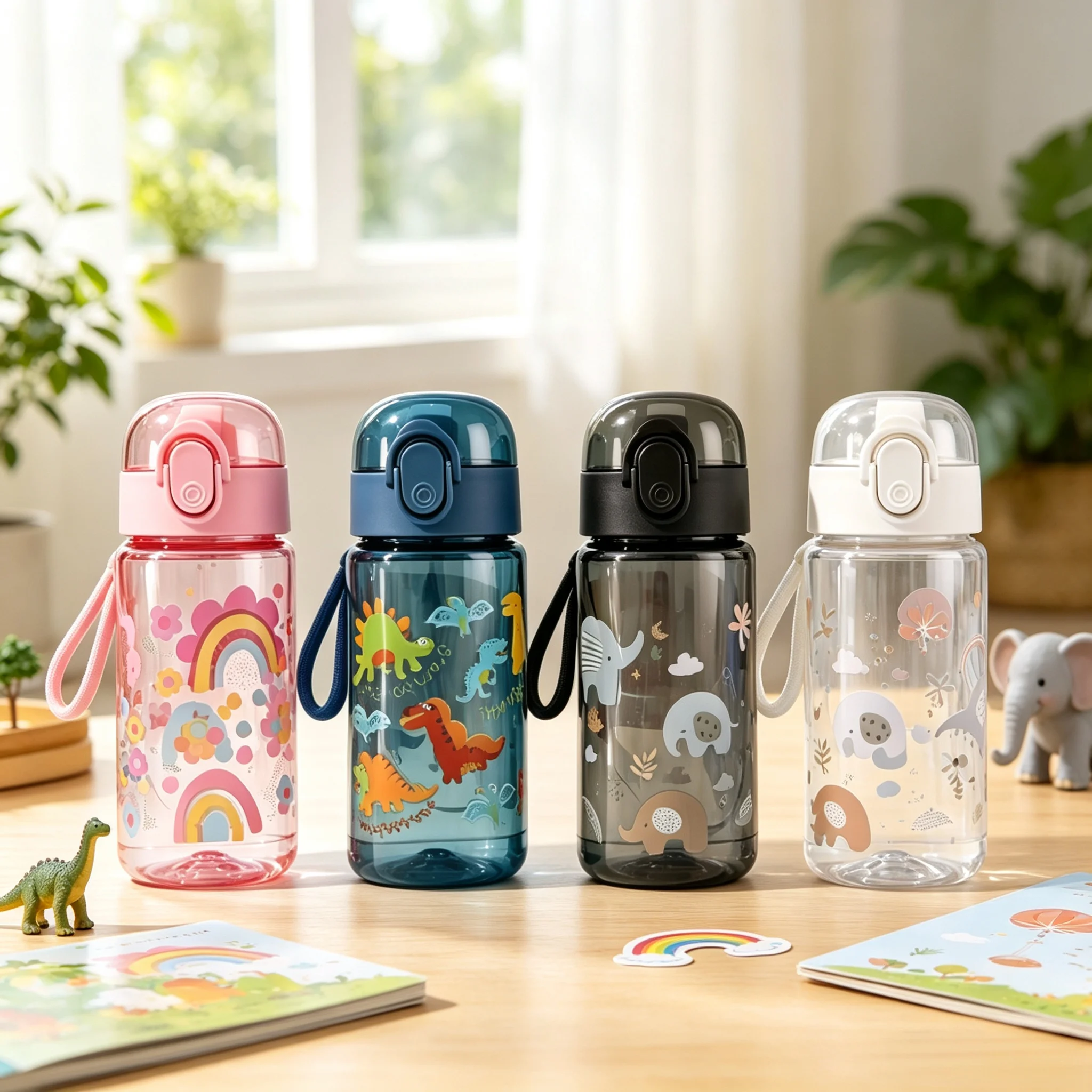 Children's Water Bottle for Summer Student Drinking Bottle Plastic 550ML Sports Water Bottle Portable Anti-fall and Leak Proof