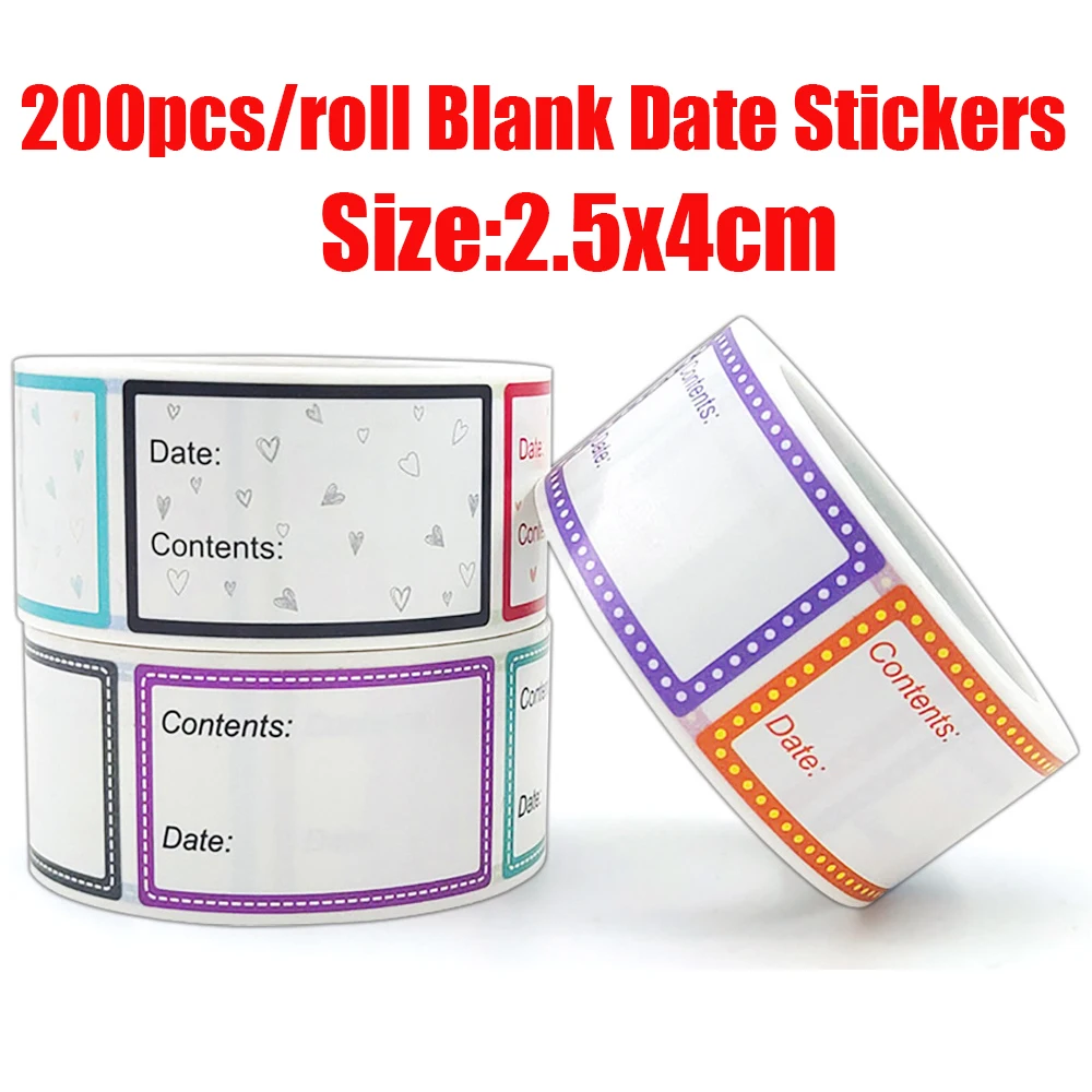 200pcs/roll Kitchen Date Paper Label Waterproof Food Jar Storage Stickers Removable Storage Content Sticker DIY Freezer Labels