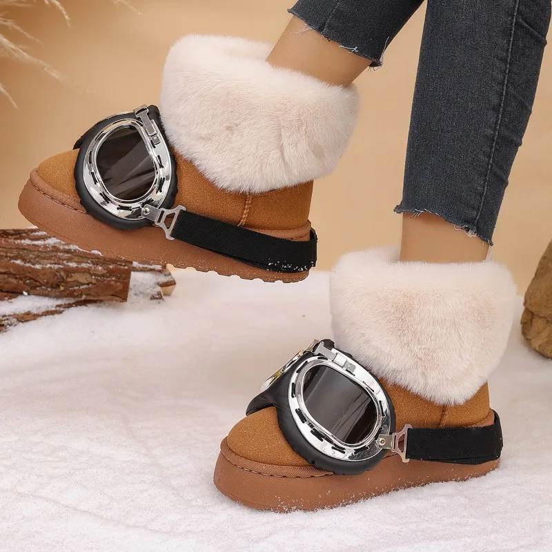 Winter Glasses Decor Thick Soled Comfort Women's Snow Boots 2026 Fashion Fleece Lined Warm Round Toe Casual Boots for Women view 3
