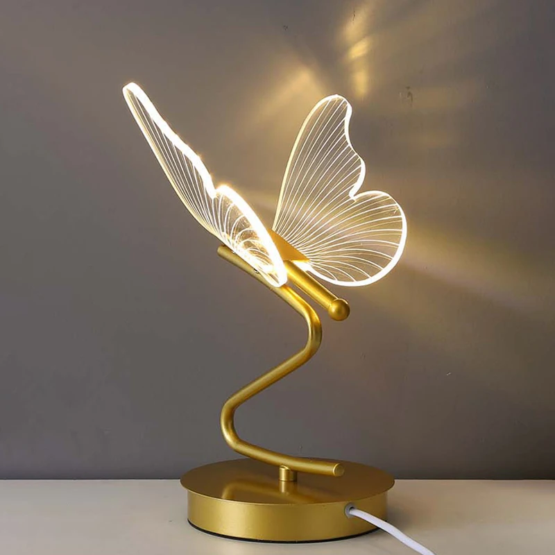 Nordic Butterfly Table Lamp USB Indoor Lighting Switch Button Home Decor Bedroom Bedside Living Room Dinner LED Desk Lamps