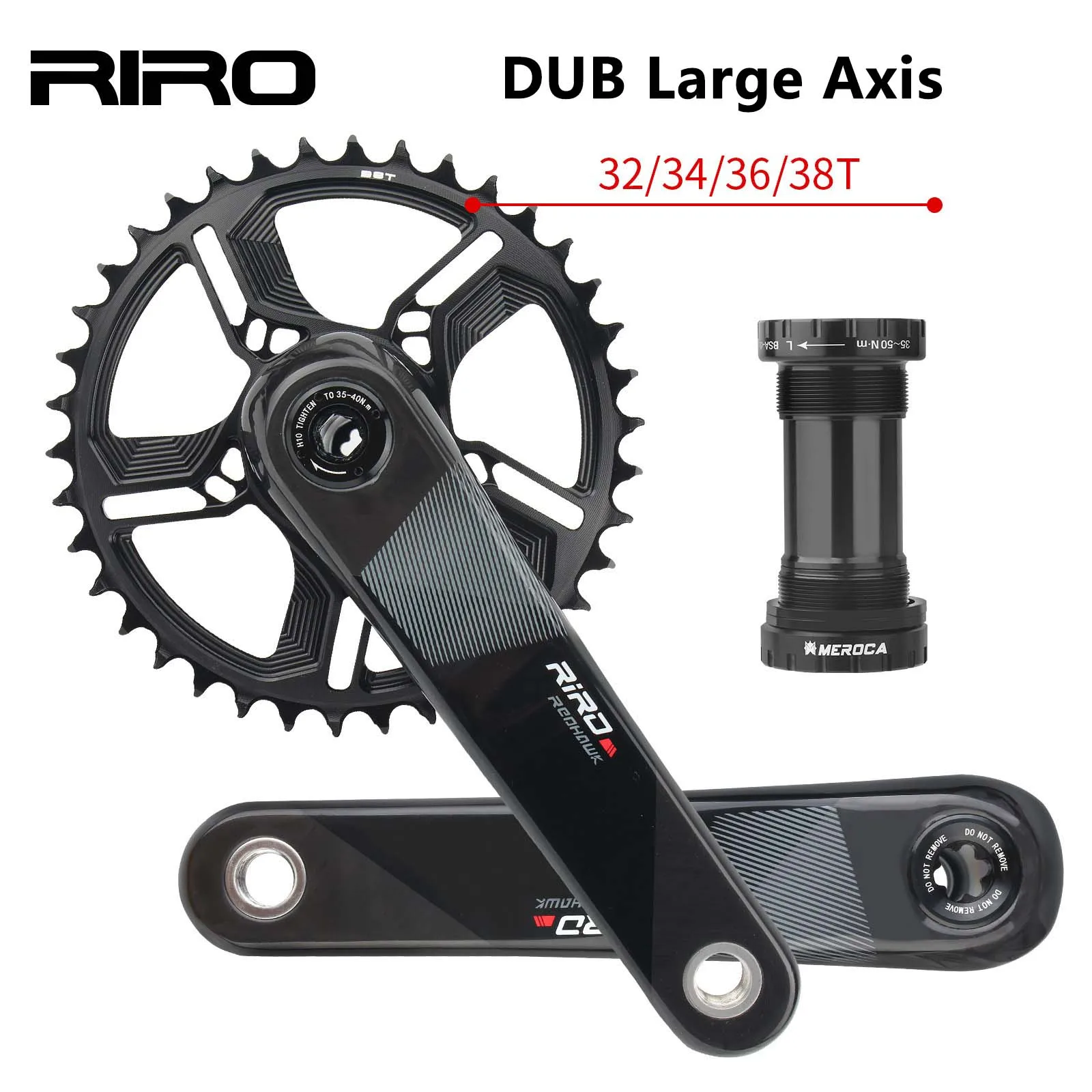 RIRO Carbon Fibre Crankset for MTB DUB29MM Straight GXP Ultralight Carbon Fibre Crankset with Aluminium Alloy Bracket