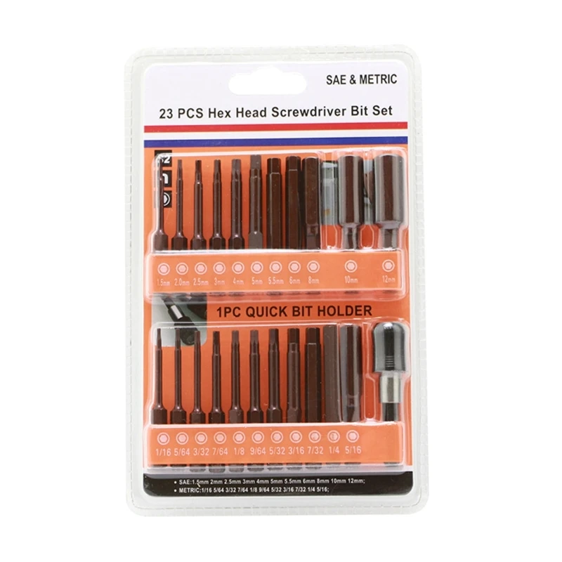 

Screwdriver Bits Impact Drill Head Bits with Tip for Easy Screw Pick up 60mm Metric English Mixed 23PCS Dropship