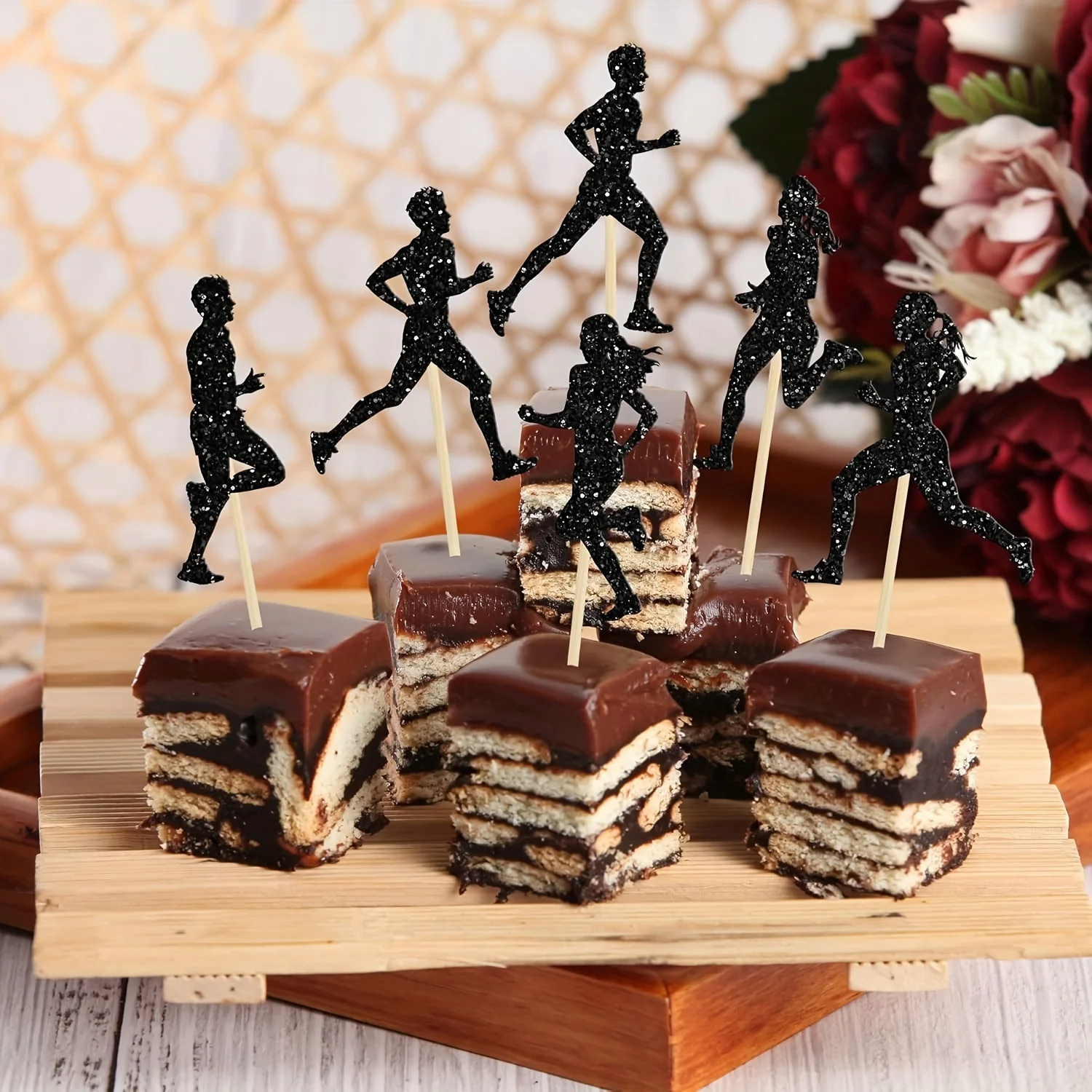 12pcs Running Cupcake Toppers, Black Glitter Sports Fitness Cupcake Picks, No Electricity Needed, Featherless, for Running - view 5