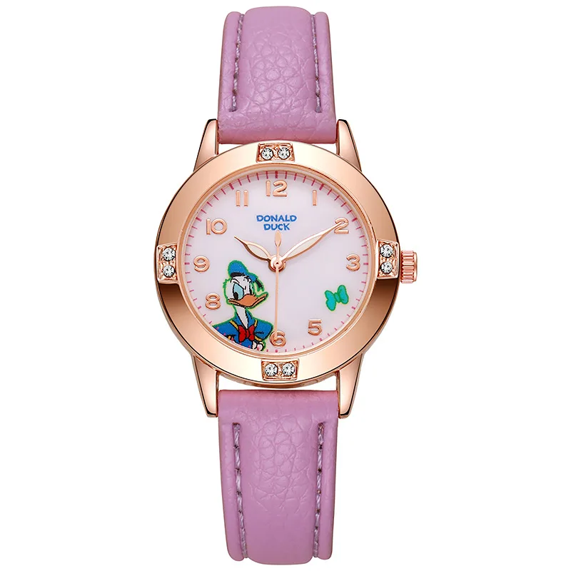 

Детские часы Disney для мальчиков и девочек, милые наручные часы с рисунком Дональда Дака и бриллиантами, студенческие кварцевые часы, подарок