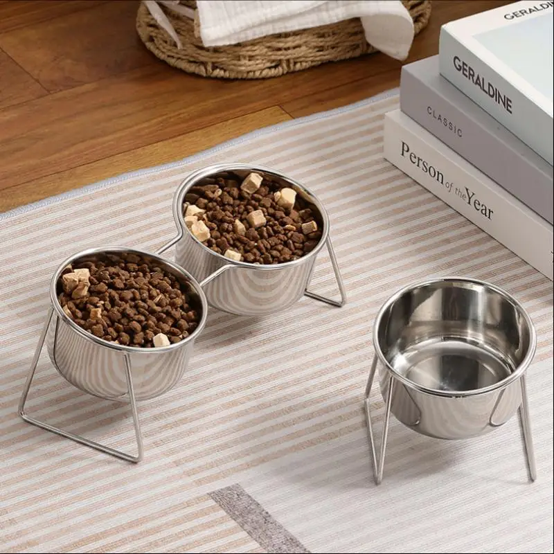 Raised Double Cat Dog Bowl Non Slip Pet Food Water Feeder Protects Neck For Home Use