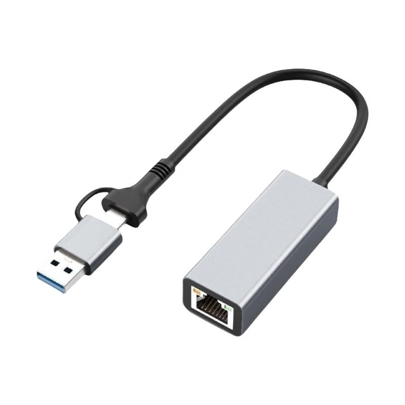 G6DD Two USB C/USB A to RJ45 Ethernet Adapter 1/2.5Gbps Gigabit LAN Networkings Converters Aluminum Alloy Portable for Laptop