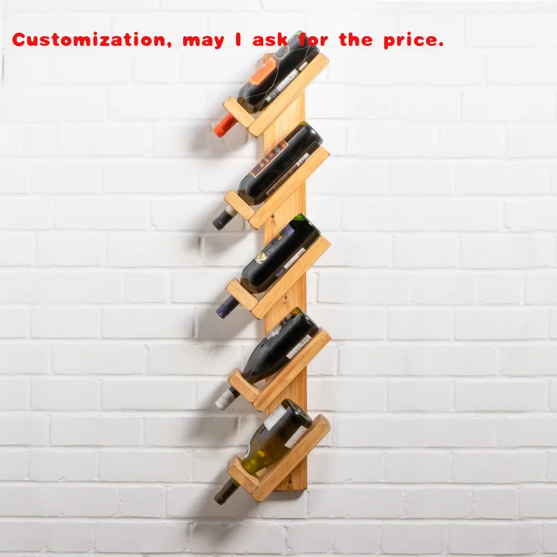 

custom.5 Bottles Wooden Wine Rack Wall Red Wine Bottle Display Shelf