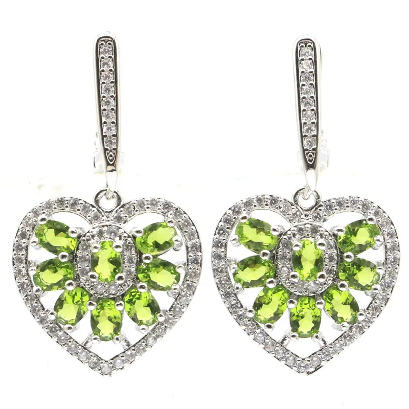 Buy 3 Get 1 Free 33x18mm Fantastic Heart Shape Created Pink Kunzite Green Peridot White CZ Women Silver Earrings Eye Catching