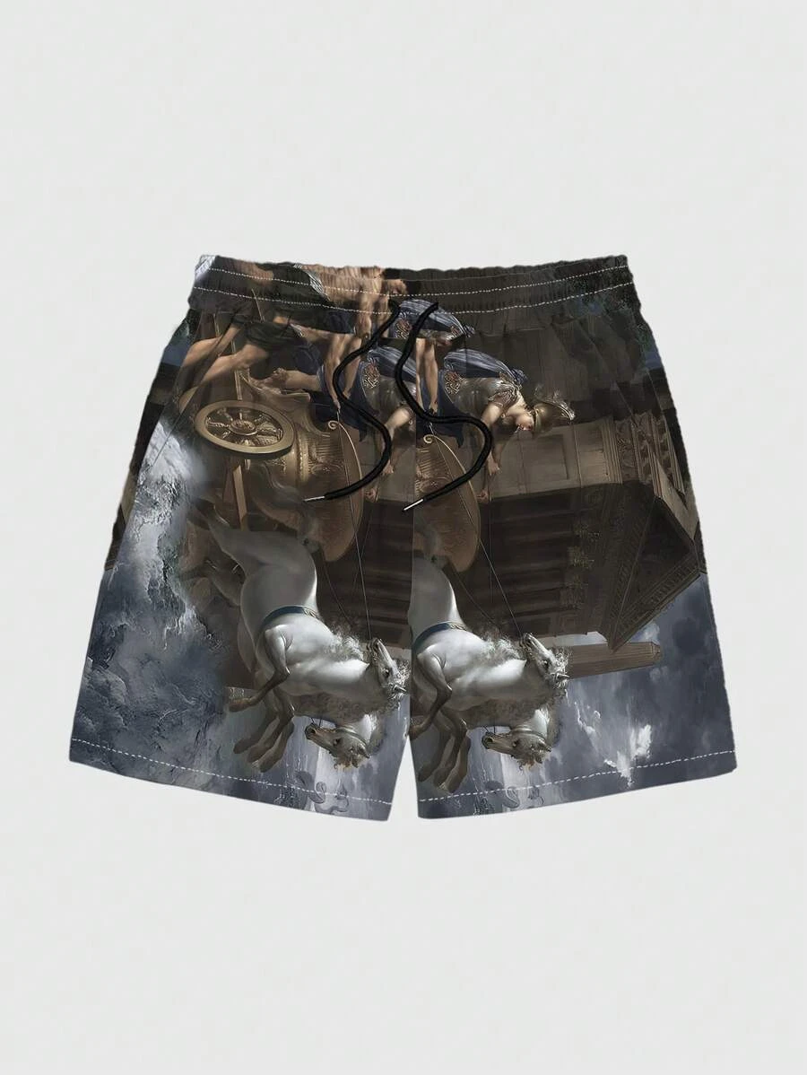 Shorts de Luxo Soltos para homens, Shorts Esportivos de Secagem Rápida, Impressão 3D, Lazer Pintura Artística, Harajuku, Verão, Novo