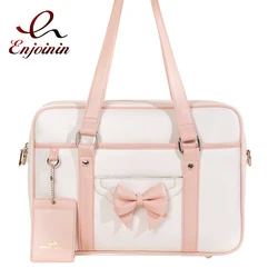 Kawaii Bow JK Uniform Shoulder Bag for Women Student School Bag Sweet Lolita Ladies Messenger Bag Cute Girl Totes Pu Leather