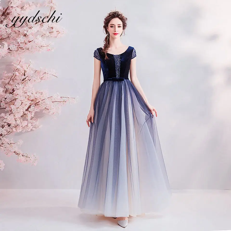 

Elegant A-Line Prom Dresses 2022 Simple O-Neck Formal Party Short Sleeves Evening Dress Vestidos De Gala Sexy For women