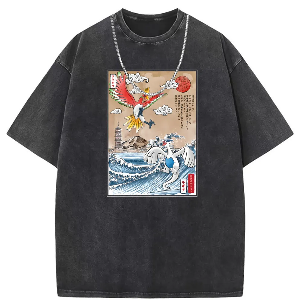 Una Batalla Legendaria Washed Tshirt Ukiyo-e Kanagawa 2023 Hot Sale Men Sweatshirts Long Sleeve Classic T Shirt Vintage Print