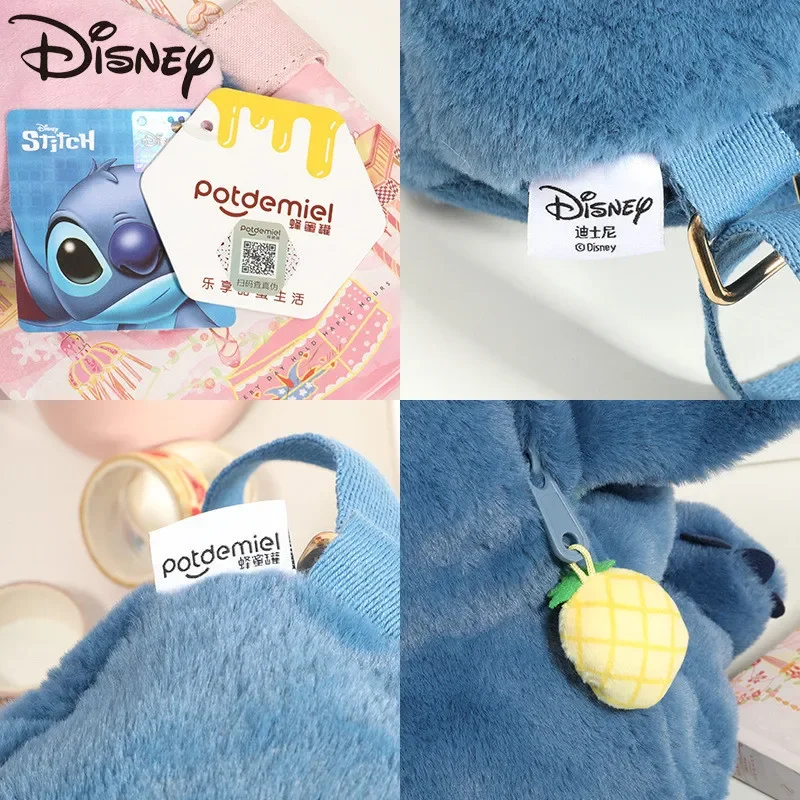 Disney Genuine Strawberry Bear Stitch Plush Doll Backpack Stitch Backpack Student School Bag Plush Bag